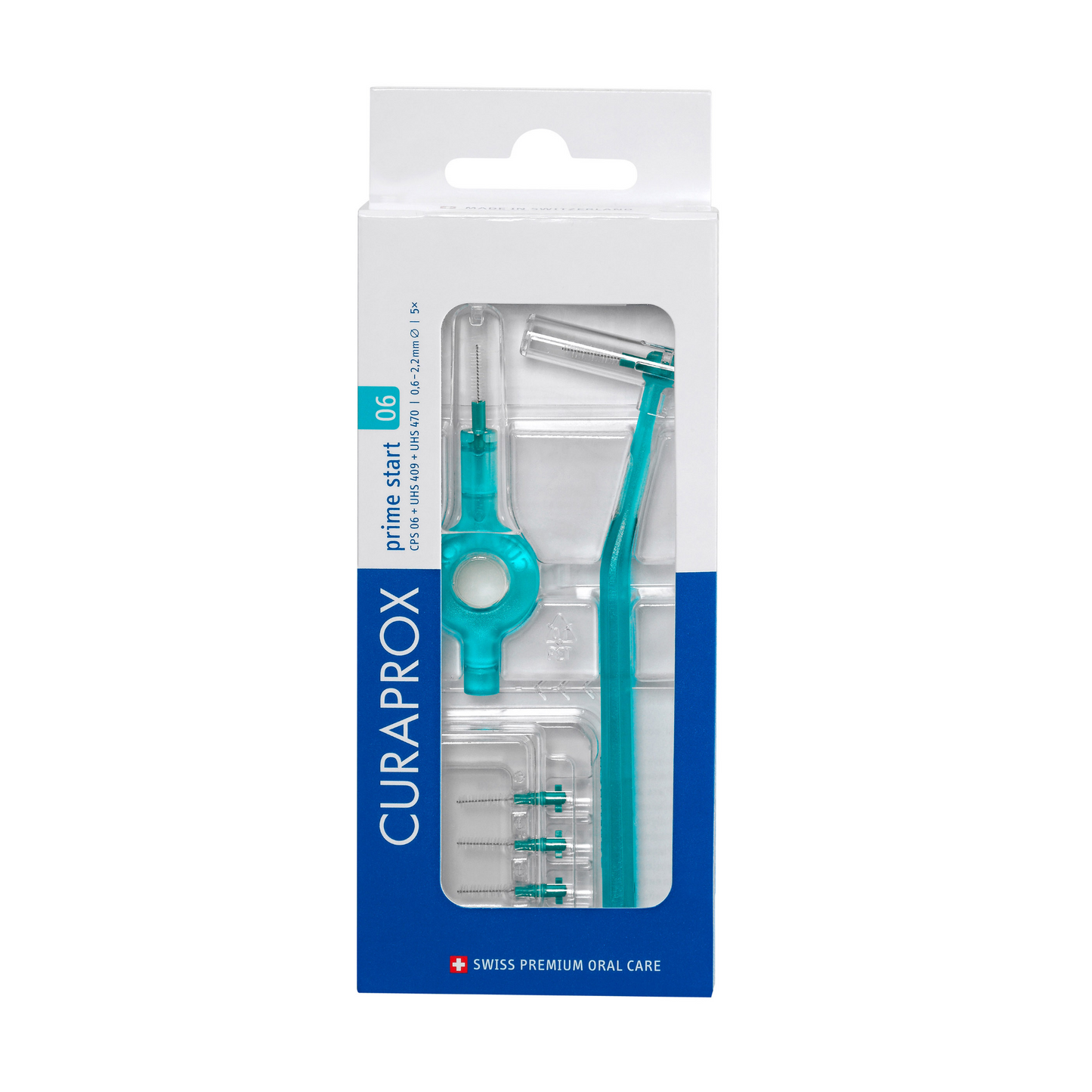 Kit de brossettes interdentaires prime start CPS 06, turquoise, 5 brossettes + 2 manches